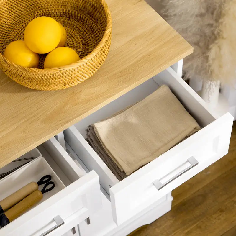 Buffet de cuisine blanc avec 3 tiroirs et étagère réglable
