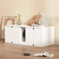 Meuble litière double blanc avec portes magnétiques pour chat