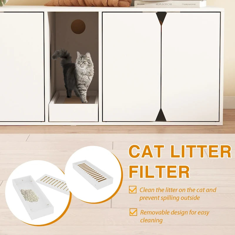 Meuble litière double blanc avec portes magnétiques pour chat