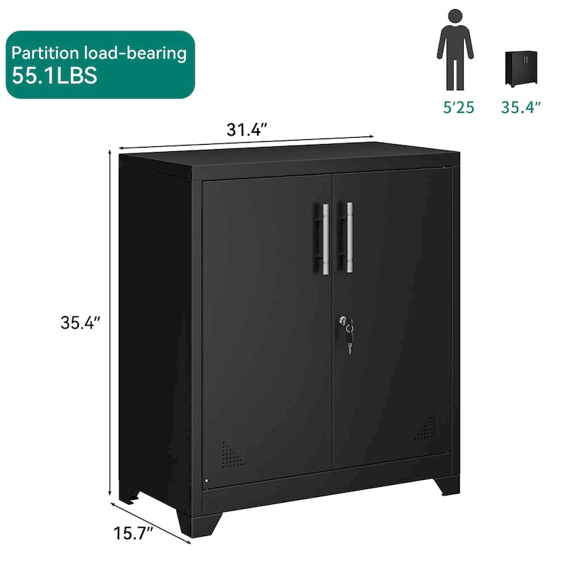 Armoire de rangement de bureau blanche en acier à double porte verrouillable avec étagères réglables