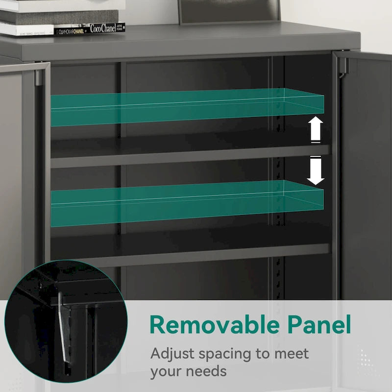 Armoire de rangement de bureau blanche en acier à double porte verrouillable avec étagères réglables