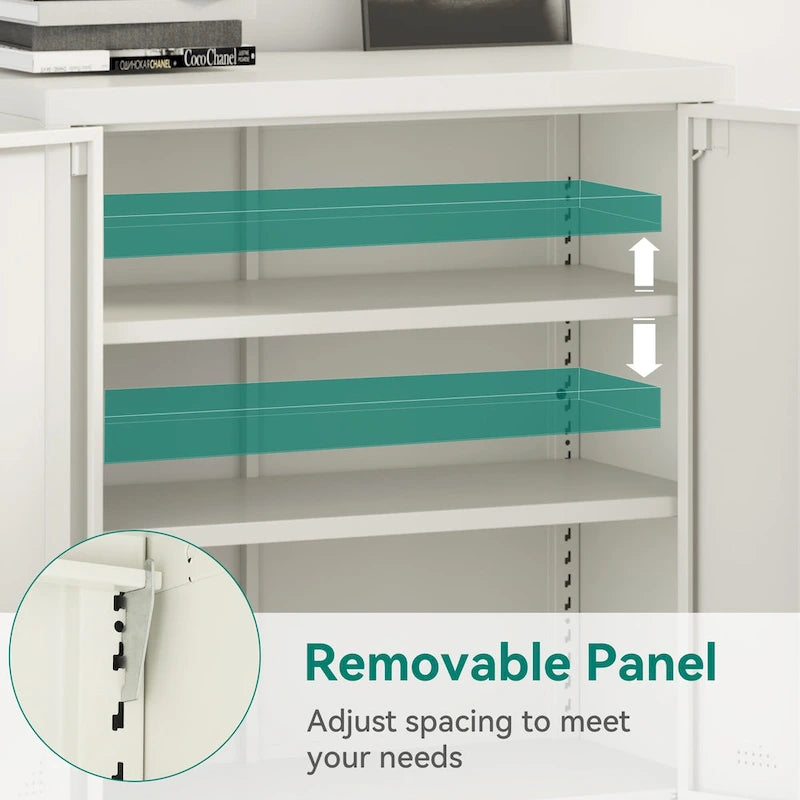 Armoire de rangement de bureau blanche en acier à double porte verrouillable avec étagères réglables