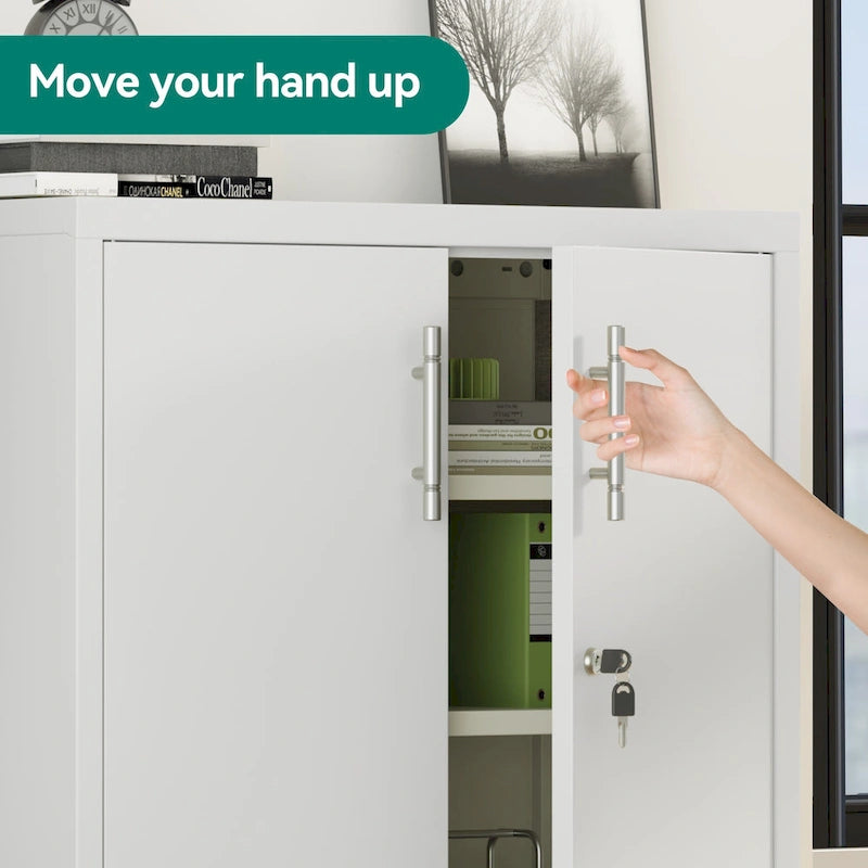Armoire de rangement de bureau blanche en acier à double porte verrouillable avec étagères réglables