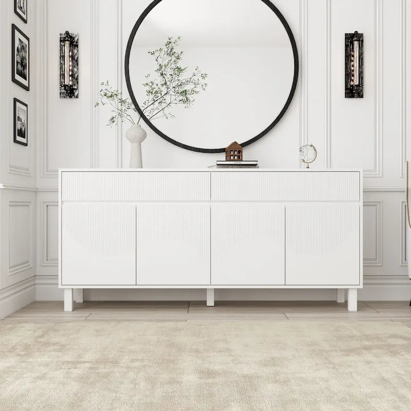 Buffet en laque blanche avec 4 portes, 2 tiroirs et étagères réglables