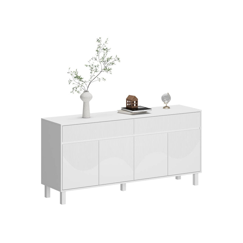 Buffet en laque blanche avec 4 portes, 2 tiroirs et étagères réglables