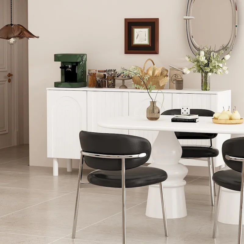 Buffet bas en MDF avec pieds en pin et portes cintrées blanches