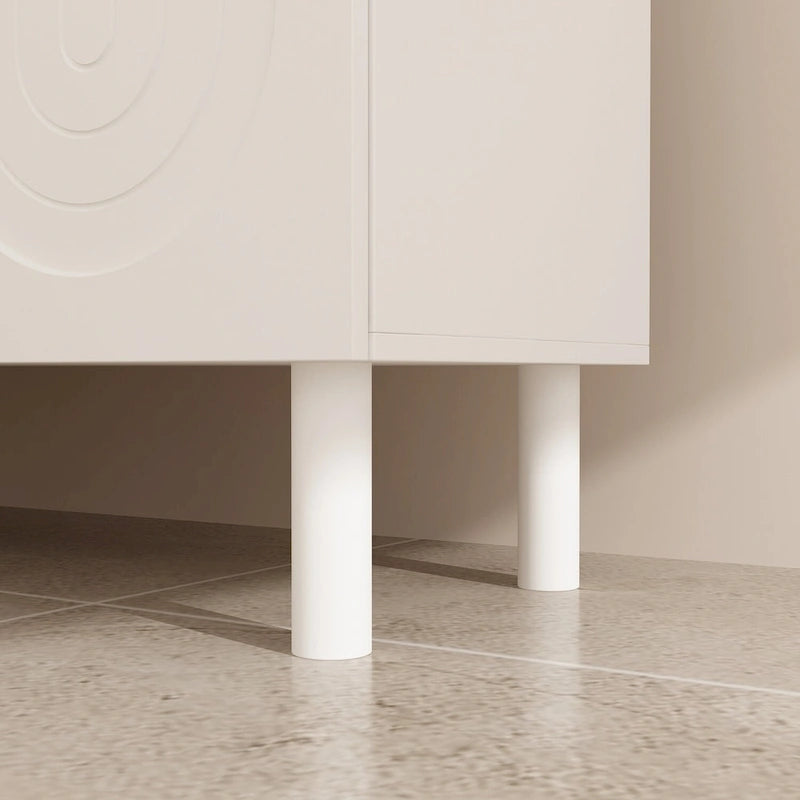 Buffet bas en MDF avec pieds en pin et portes cintrées blanches
