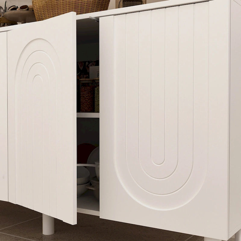 Buffet bas en MDF avec pieds en pin et portes cintrées blanches