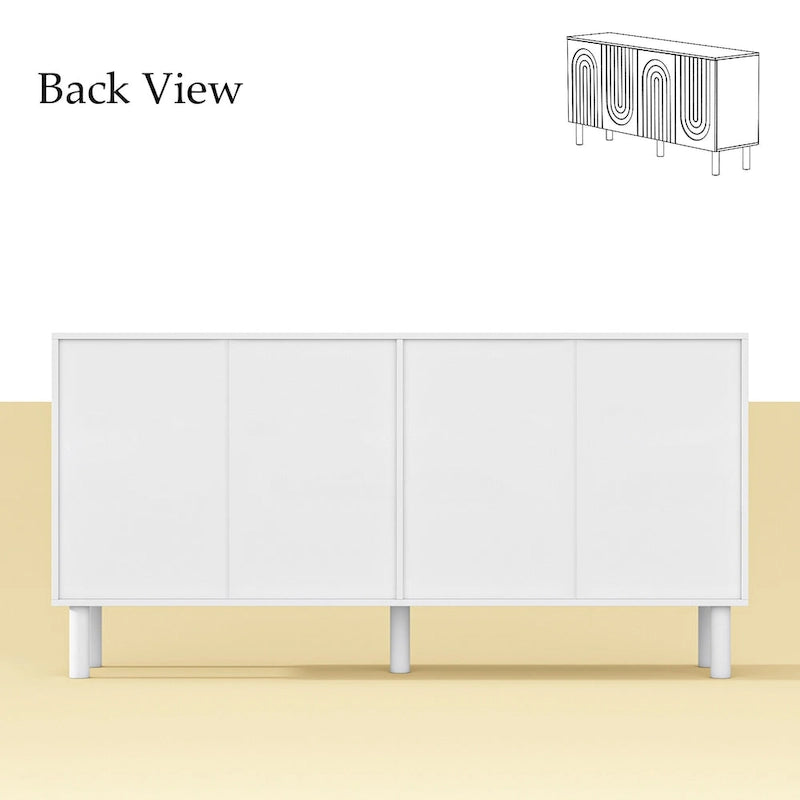 Buffet bas en MDF avec pieds en pin et portes cintrées blanches