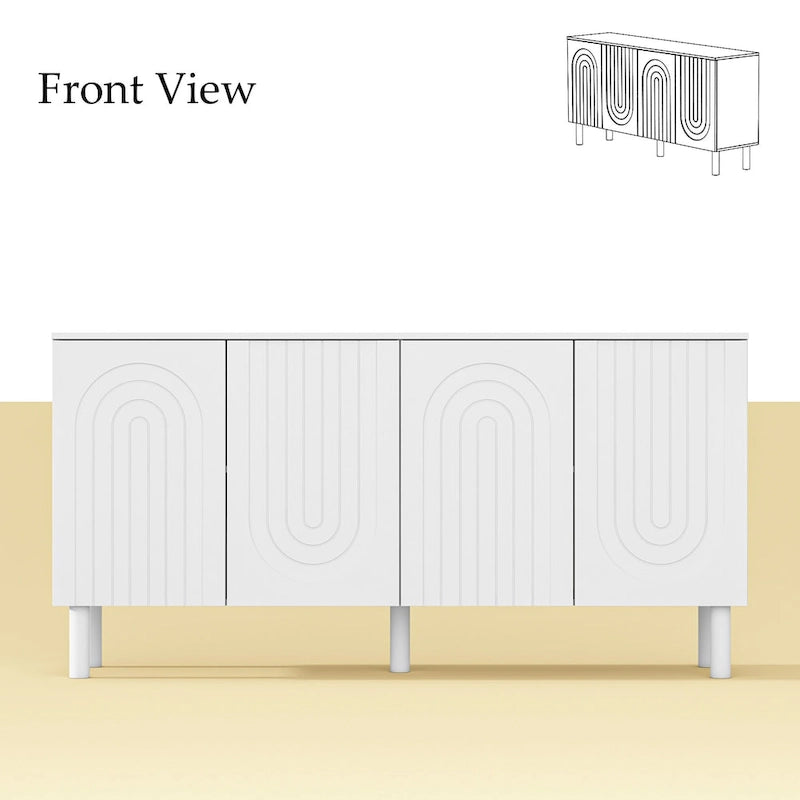 Buffet bas en MDF avec pieds en pin et portes cintrées blanches