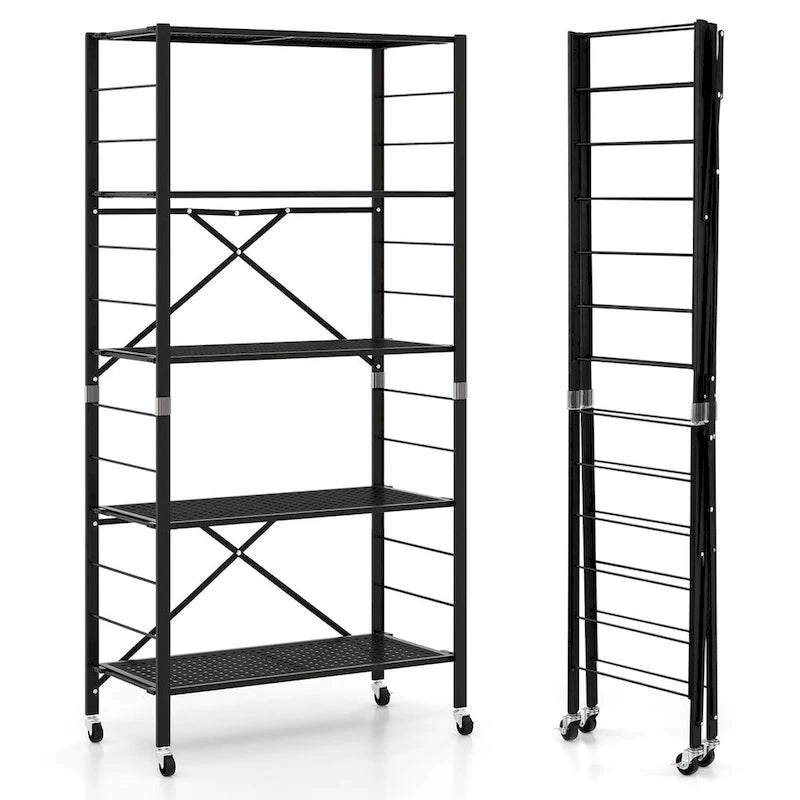 5-Tier Adjustable Shelves with Wheels for Garage Kitchen Balcony - 30 x 13.5 x 60
