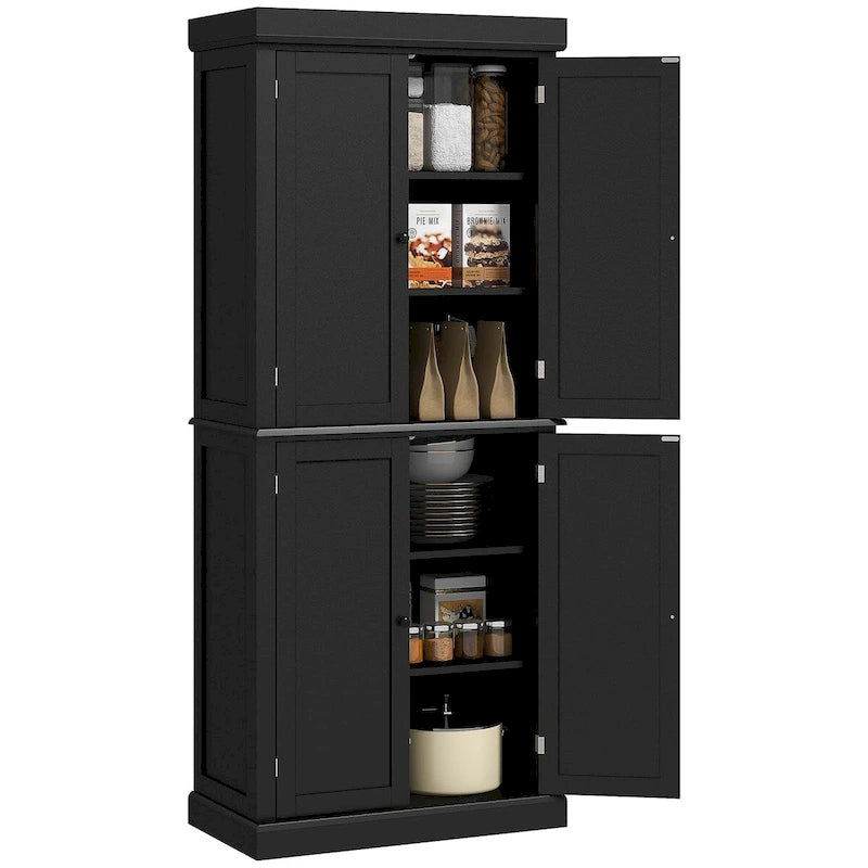 Meuble de cuisine autoportant avec 4 portes Étagères réglables MDF Noir Blanc