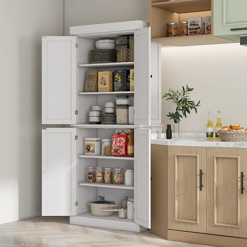 Meuble de cuisine autoportant avec 4 portes Étagères réglables MDF Noir Blanc