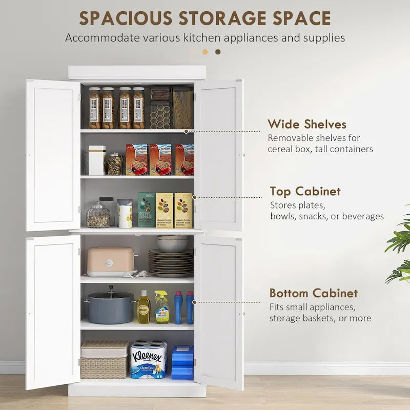 Meuble de cuisine autoportant avec 4 portes Étagères réglables MDF Noir Blanc
