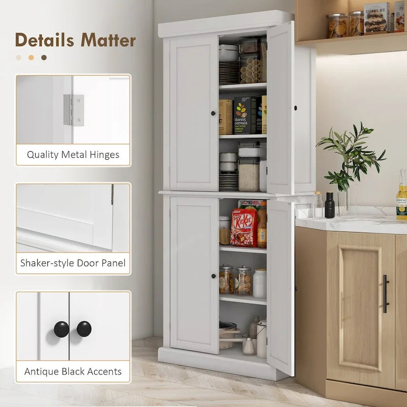 Meuble de cuisine autoportant avec 4 portes Étagères réglables MDF Noir Blanc