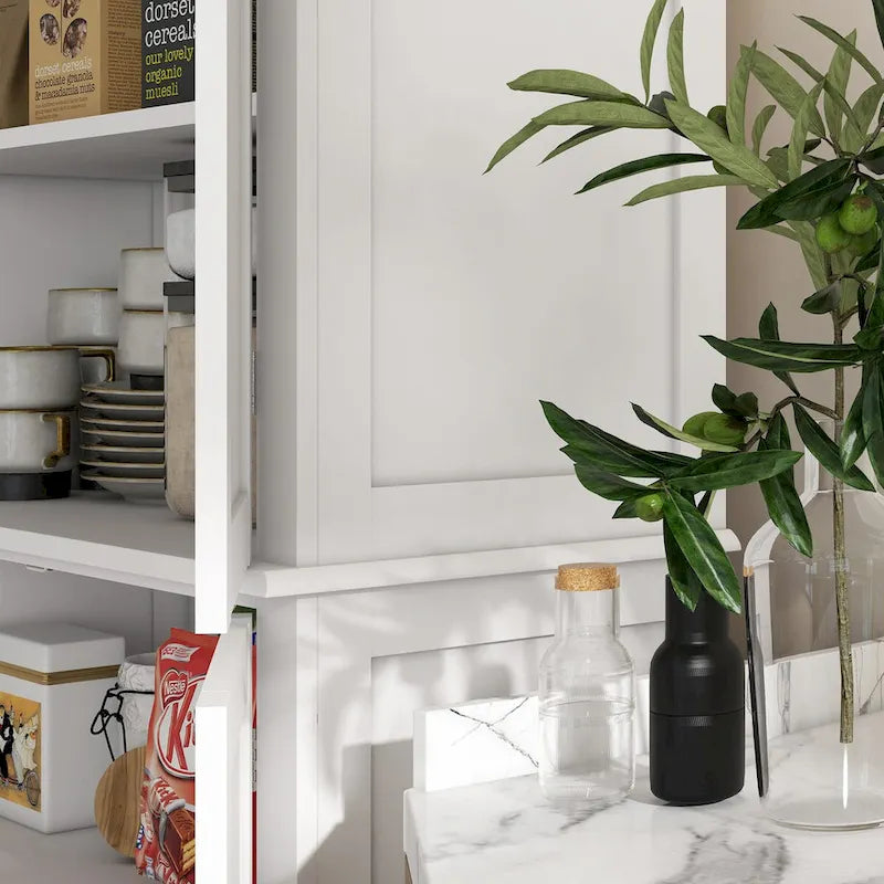 Meuble de cuisine autoportant avec 4 portes Étagères réglables MDF Noir Blanc