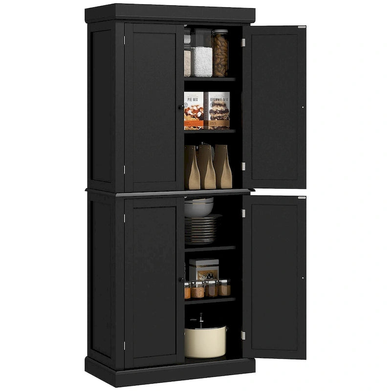 Meuble de cuisine autoportant avec 4 portes Étagères réglables MDF Noir Blanc