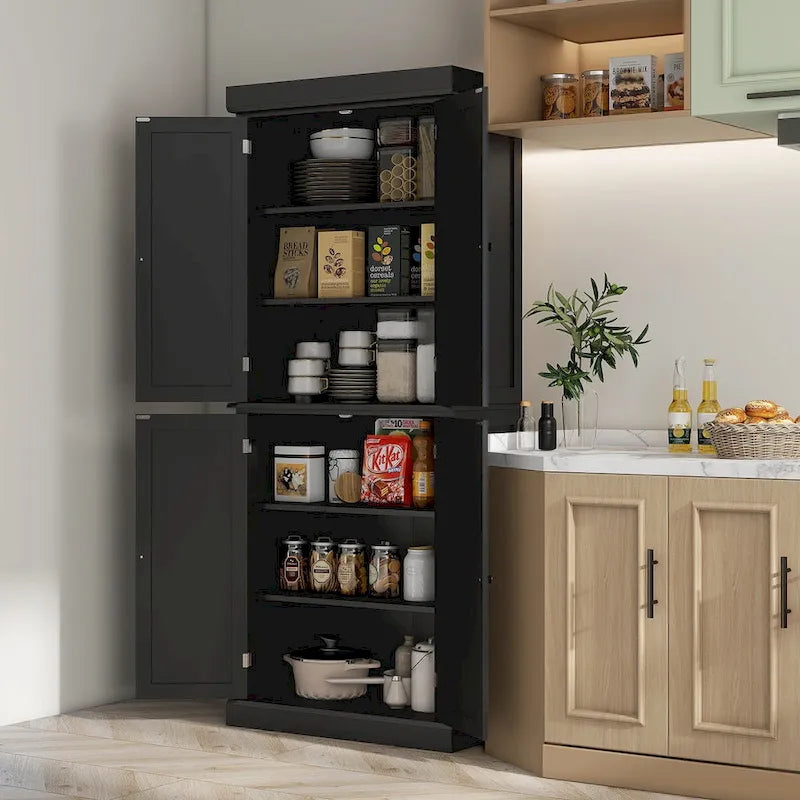 Meuble de cuisine autoportant avec 4 portes Étagères réglables MDF Noir Blanc