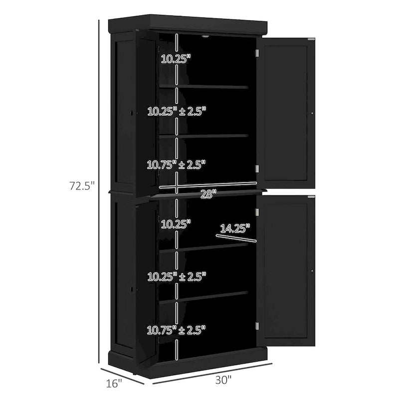 Meuble de cuisine autoportant avec 4 portes Étagères réglables MDF Noir Blanc