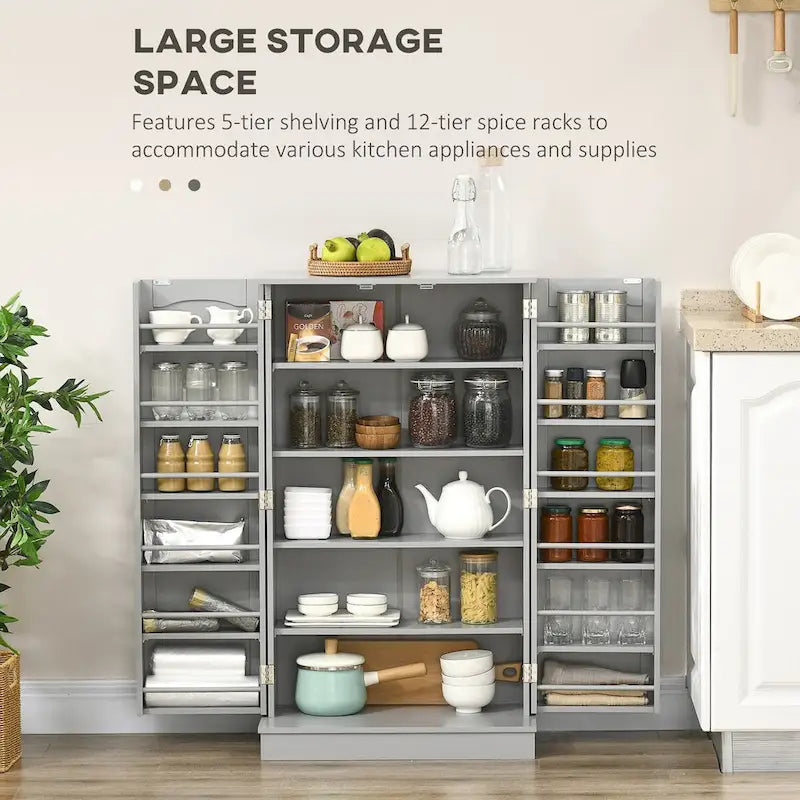 Meuble de cuisine autoportant avec 4 portes Étagères réglables MDF Noir Blanc
