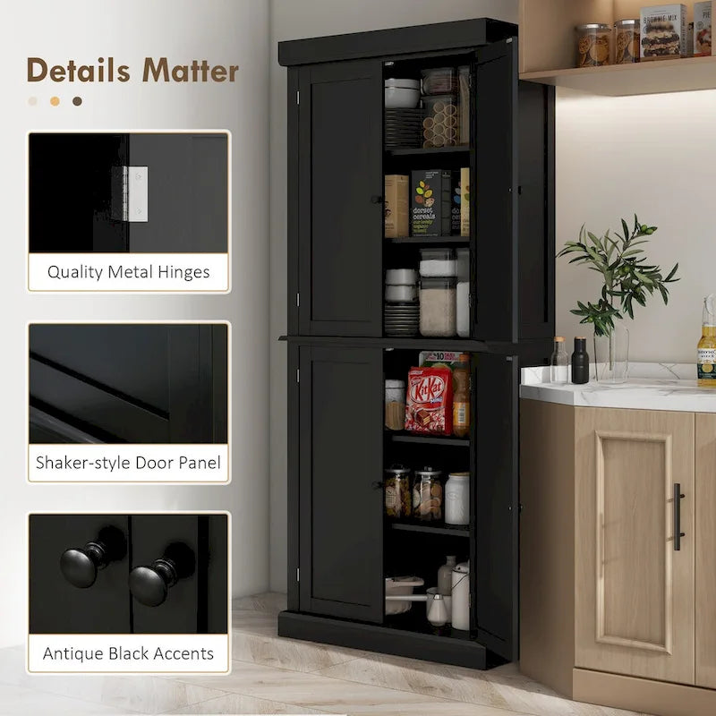 Meuble de cuisine autoportant avec 4 portes Étagères réglables MDF Noir Blanc