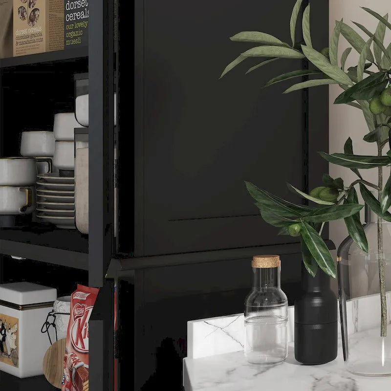 Meuble de cuisine autoportant avec 4 portes Étagères réglables MDF Noir Blanc