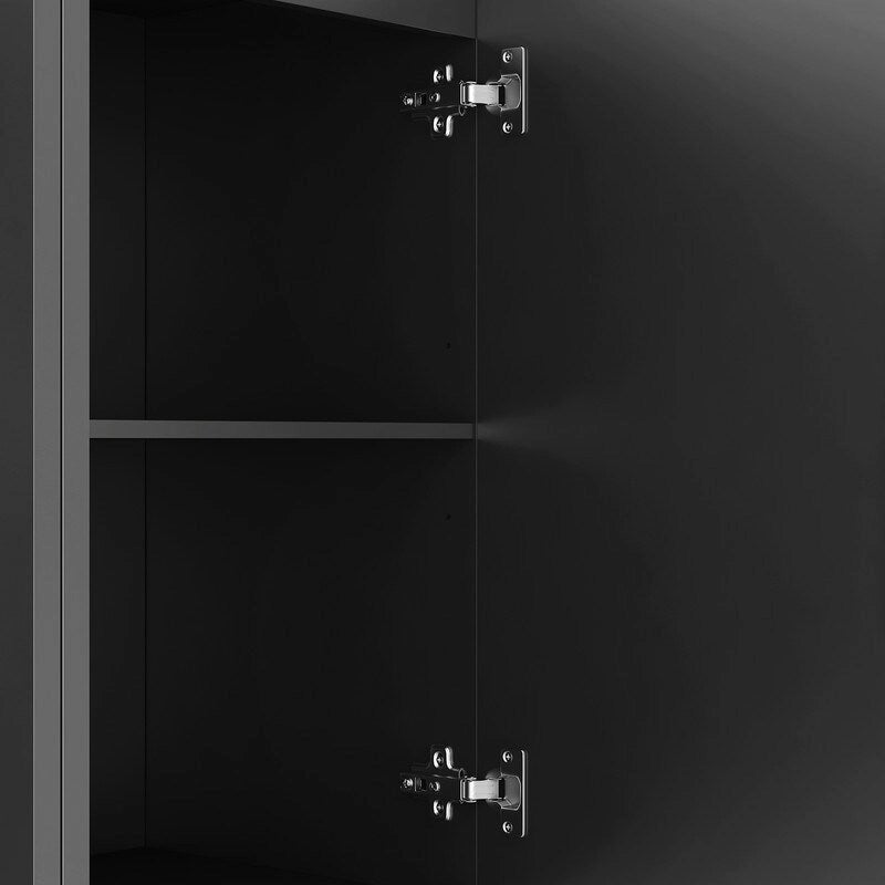 Bahut de rangement moderne à panneaux cannelés avec étagères réglables et poignées métalliques Blanc Noir
