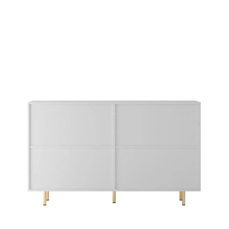 Bahut de rangement moderne à panneaux cannelés avec étagères réglables et poignées métalliques Blanc Noir