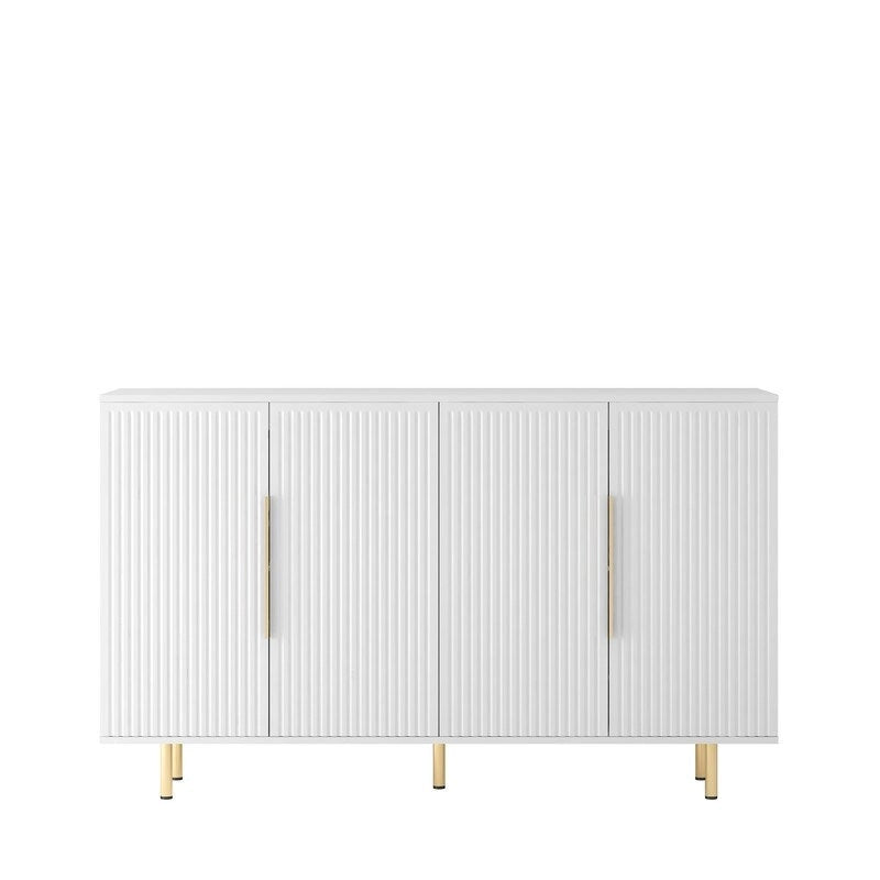Bahut de rangement moderne à panneaux cannelés avec étagères réglables et poignées métalliques Blanc Noir