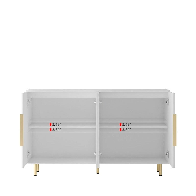 Bahut de rangement moderne à panneaux cannelés avec étagères réglables et poignées métalliques Blanc Noir