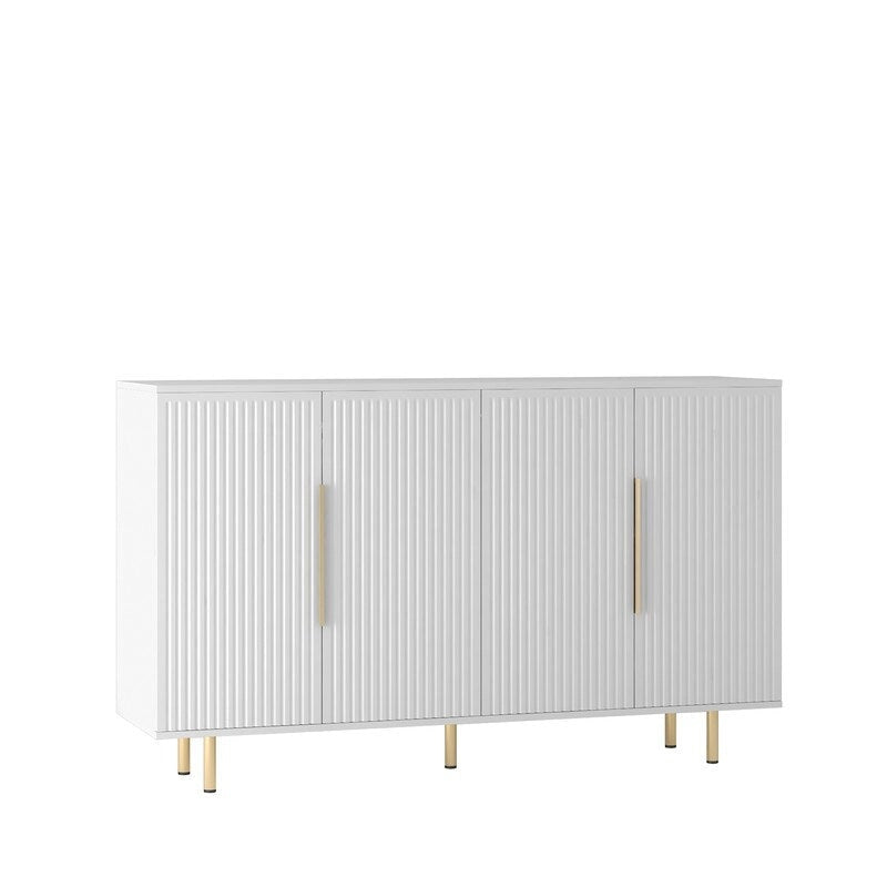 Bahut de rangement moderne à panneaux cannelés avec étagères réglables et poignées métalliques Blanc Noir