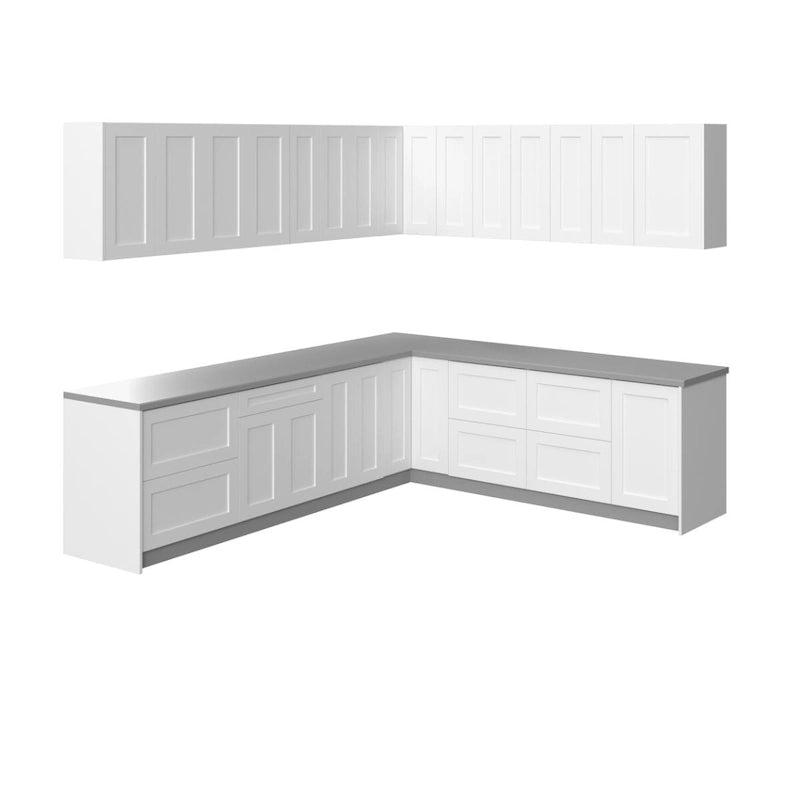 Armoires de cuisine style Shaker blanc mat avec unités hautes et basses
