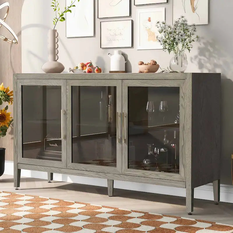 Meuble de rangement minimaliste vitré avec étagères réglables et cadre en bois