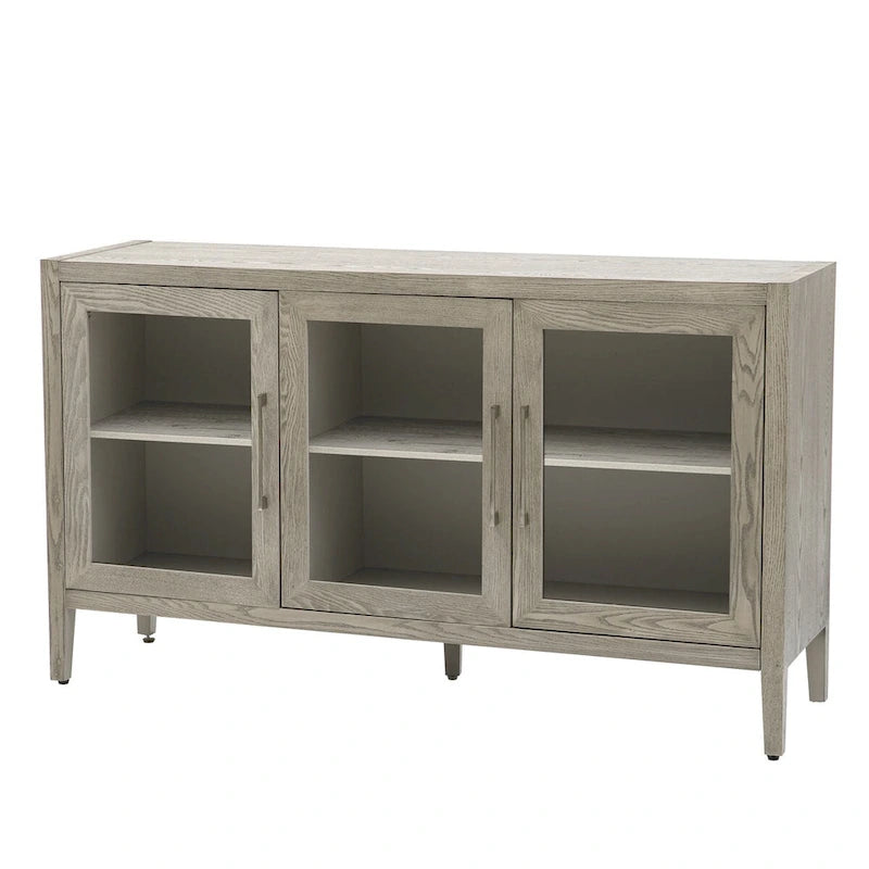 Meuble de rangement minimaliste vitré avec étagères réglables et cadre en bois