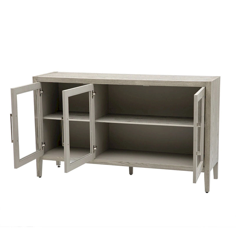 Meuble de rangement minimaliste vitré avec étagères réglables et cadre en bois