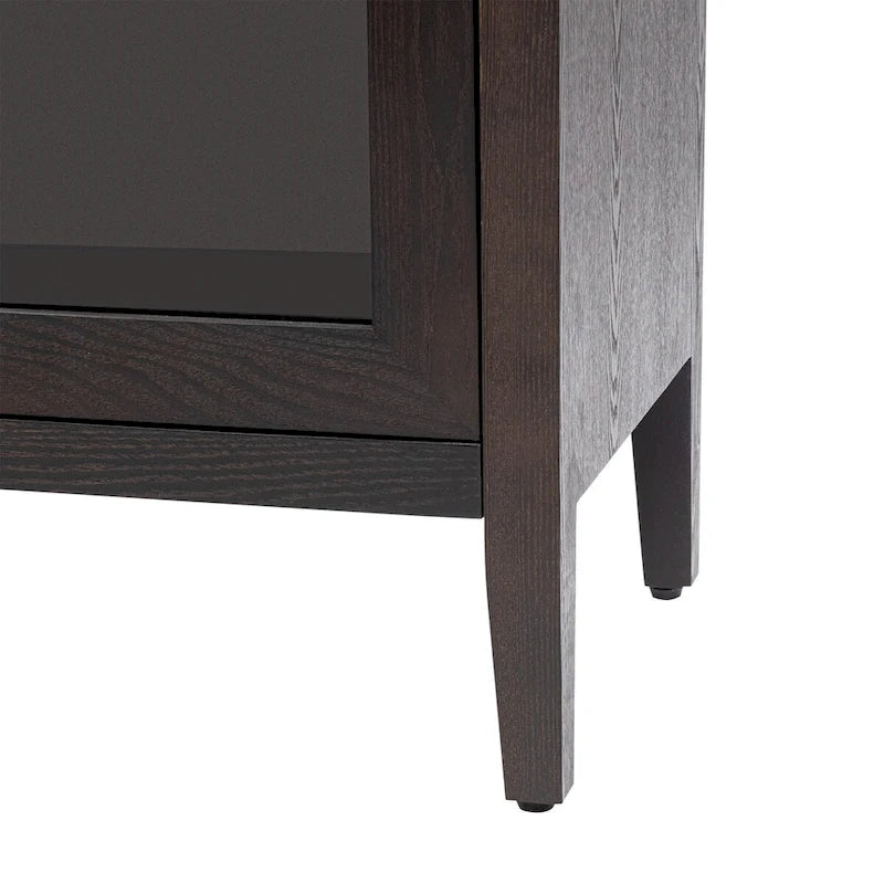 Meuble de rangement minimaliste vitré avec étagères réglables et cadre en bois