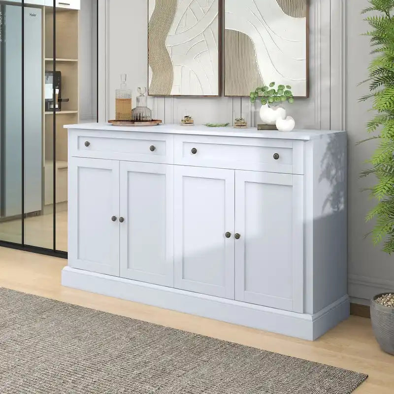Buffet bahut blanc 4 portes 2 tiroirs étagères réglables