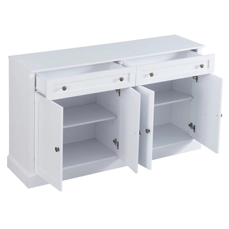 Buffet bahut blanc 4 portes 2 tiroirs étagères réglables