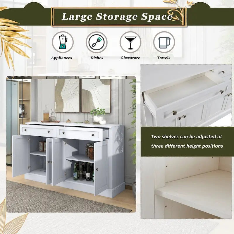 Buffet bahut blanc 4 portes 2 tiroirs étagères réglables