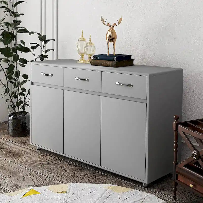Bahut de rangement 3 portes avec tiroirs Blanc Moderne en MDF