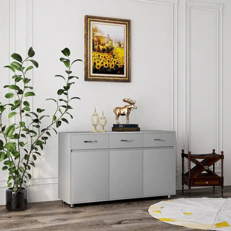 Bahut de rangement 3 portes avec tiroirs Blanc Moderne en MDF