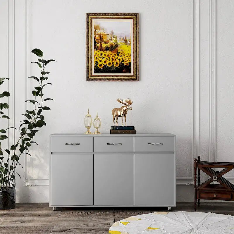 Bahut de rangement 3 portes avec tiroirs Blanc Moderne en MDF
