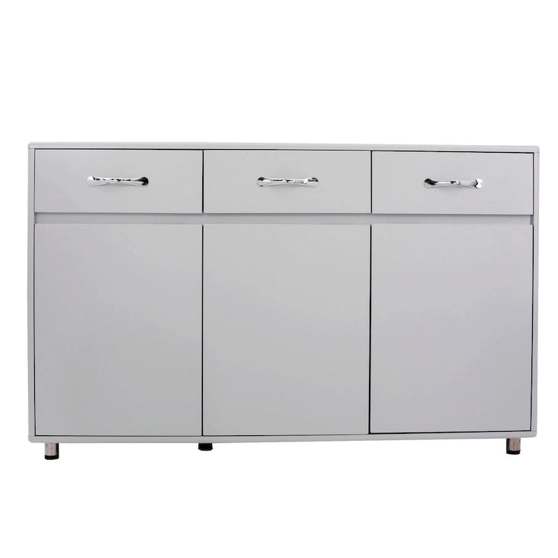 Bahut de rangement 3 portes avec tiroirs Blanc Moderne en MDF