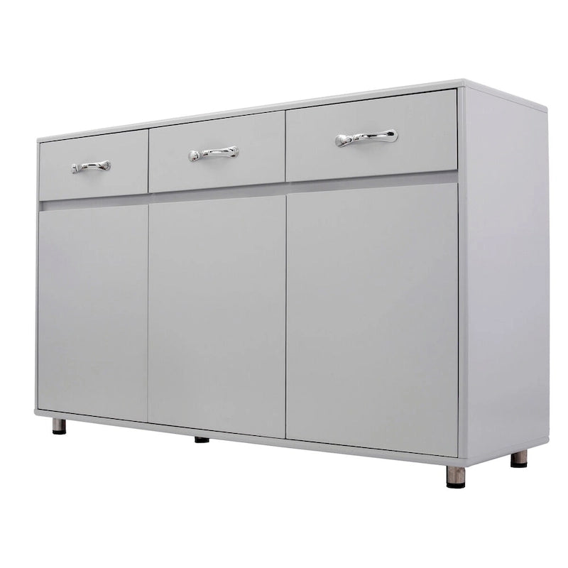 Bahut de rangement 3 portes avec tiroirs Blanc Moderne en MDF
