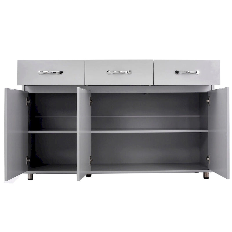 Bahut de rangement 3 portes avec tiroirs Blanc Moderne en MDF