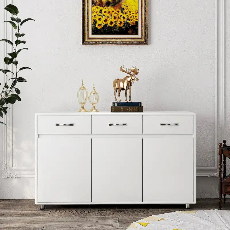 Bahut de rangement 3 portes avec tiroirs Blanc Moderne en MDF