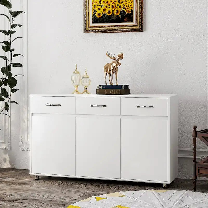 Bahut de rangement 3 portes avec tiroirs Blanc Moderne en MDF