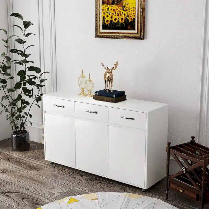 Bahut de rangement 3 portes avec tiroirs Blanc Moderne en MDF