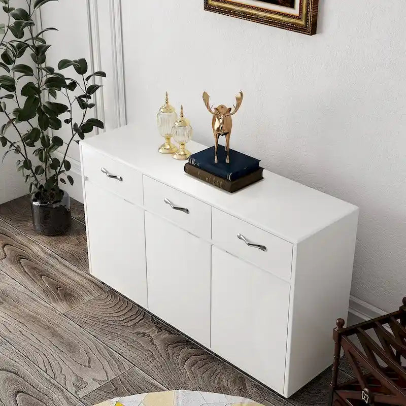 Bahut de rangement 3 portes avec tiroirs Blanc Moderne en MDF