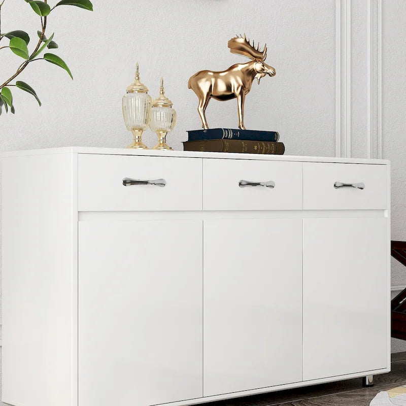 Bahut de rangement 3 portes avec tiroirs Blanc Moderne en MDF